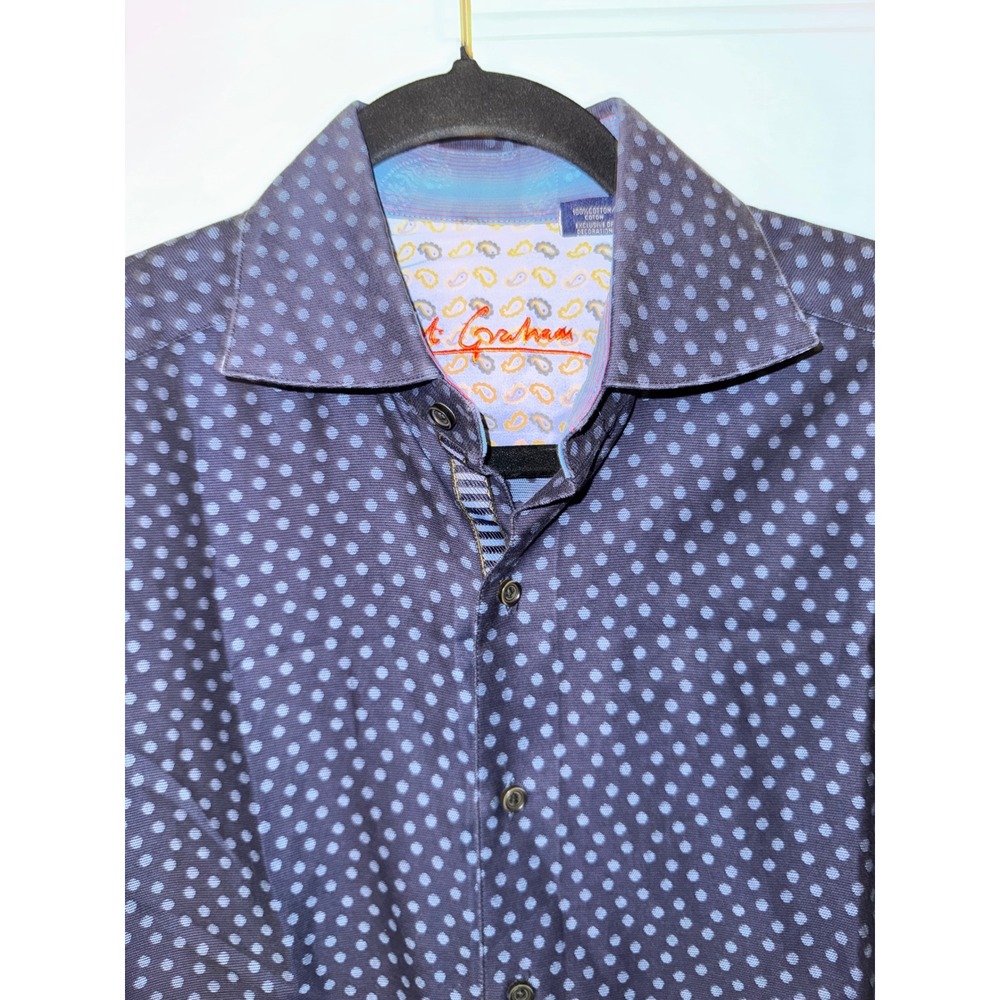 Robert Graham Mens Small Navy Blue Polka Dot Long Sleeve Button Down Shirt